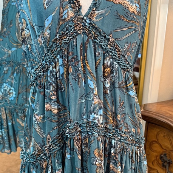 Free People Hummingbird Print Tunic Top Dark Teal - Picture 3 of 15